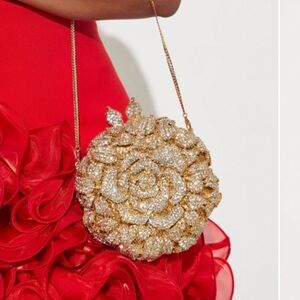 Gold Floral Clutch with Chain Strap